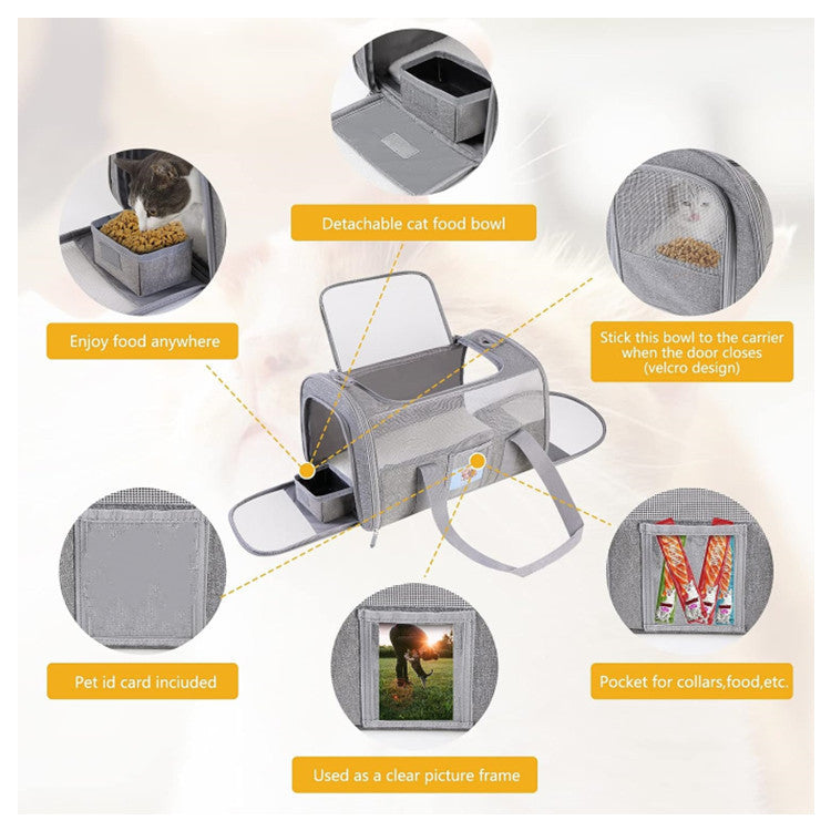 Black Large Cat & Small Dog Carrier - Soft-Sided, Foldable & Breathable Pet Travel Bag (43x30x28 cm)