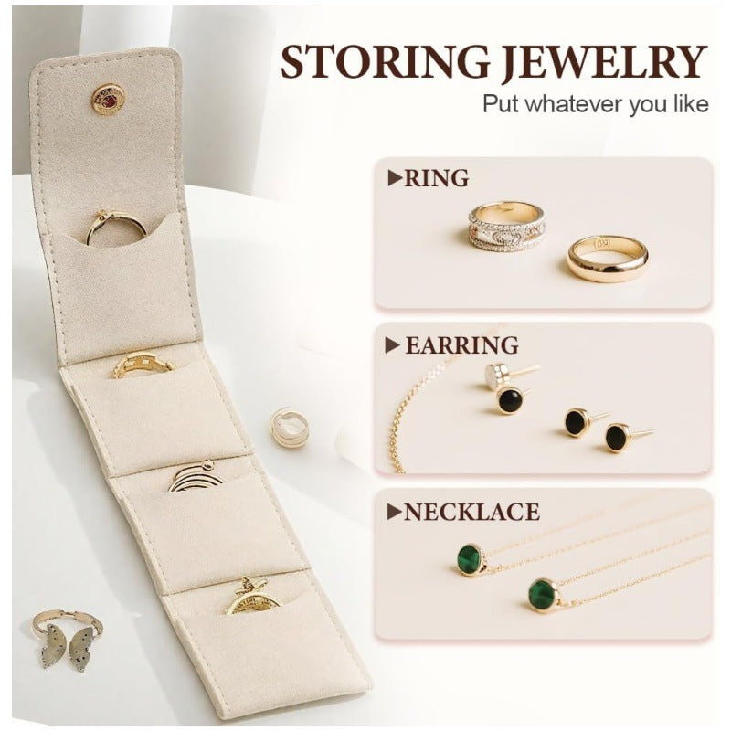 Pink Portable Mini Jewelry Pouch Soft Velvet Travel Organizer for Rings and Earrings Compact Snap Button Storage Bag Ideal for Daily Use