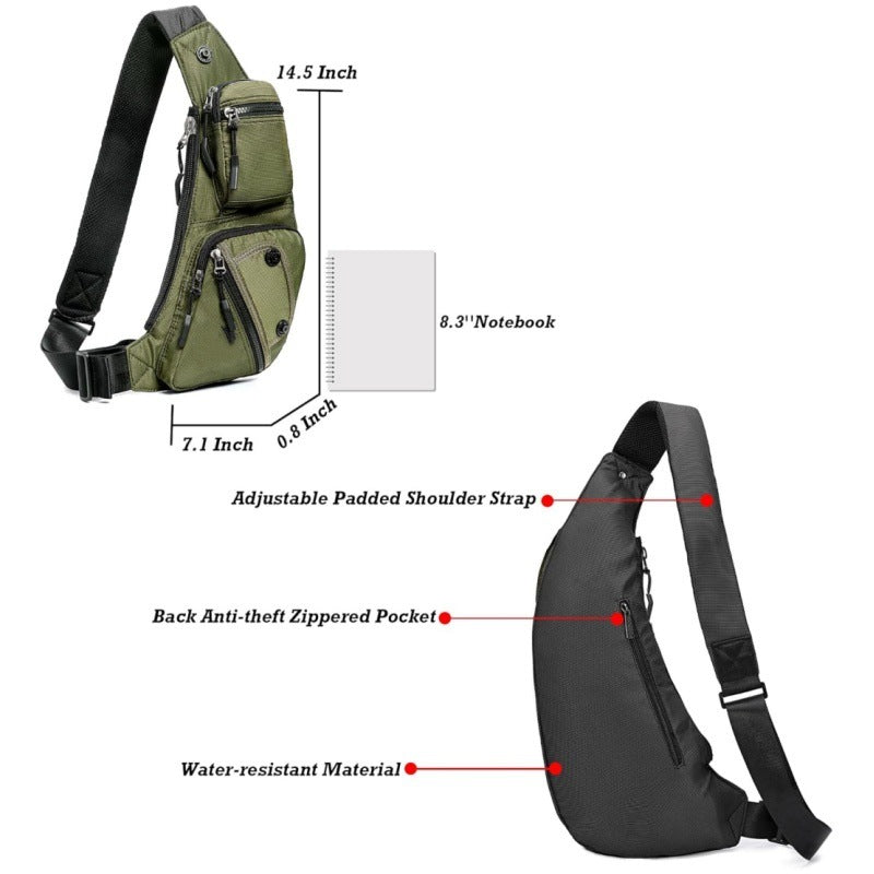 Green Tactical Style Sling Bag Crossbody Chest Pack Lightweight Daypack for Travel Hiking and Cycling Fits 8.3 Inch Notebook Ideal for Australian Outdoors