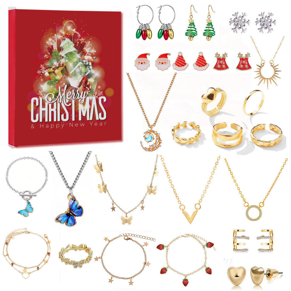 Santa Claus Edition Christmas Jewellery Advent Calendar 24 Day Countdown Blind Box Set Includes Earrings Rings Necklaces and Bracelets Festive Gift for Her