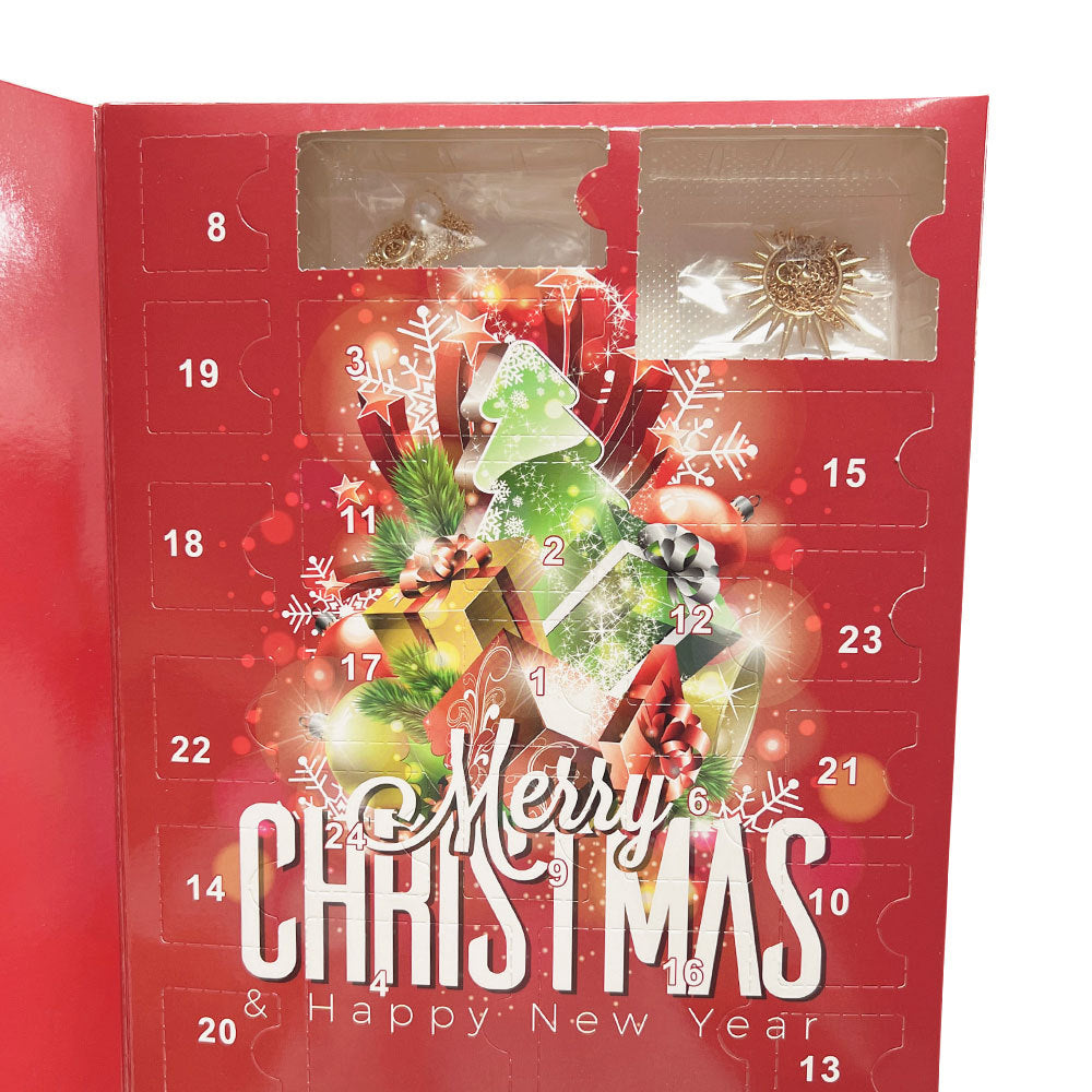 Santa Claus Edition Christmas Jewellery Advent Calendar 24 Day Countdown Blind Box Set Includes Earrings Rings Necklaces and Bracelets Festive Gift for Her