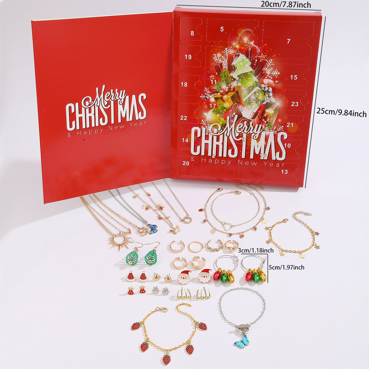 Christmas Jewellery Advent Calendar 24 Day Countdown Blind Box Set Includes Earrings Rings Necklaces and Bracelets Festive Gift for Her