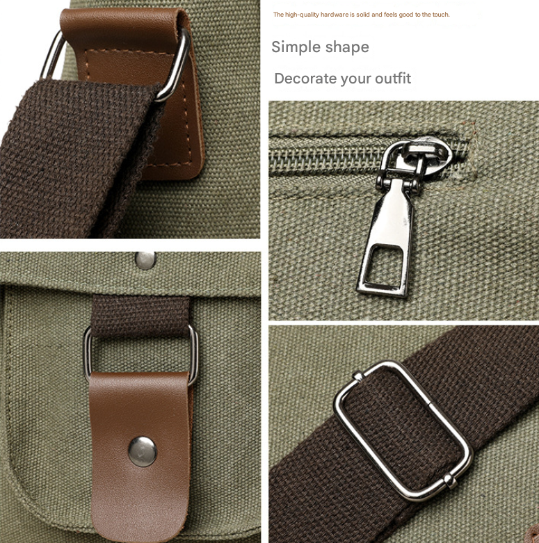 Black Vintage Canvas Messenger Bag Men Crossbody Satchel Durable Shoulder Bag for Work and Travel Multi Pocket Casual Daypack