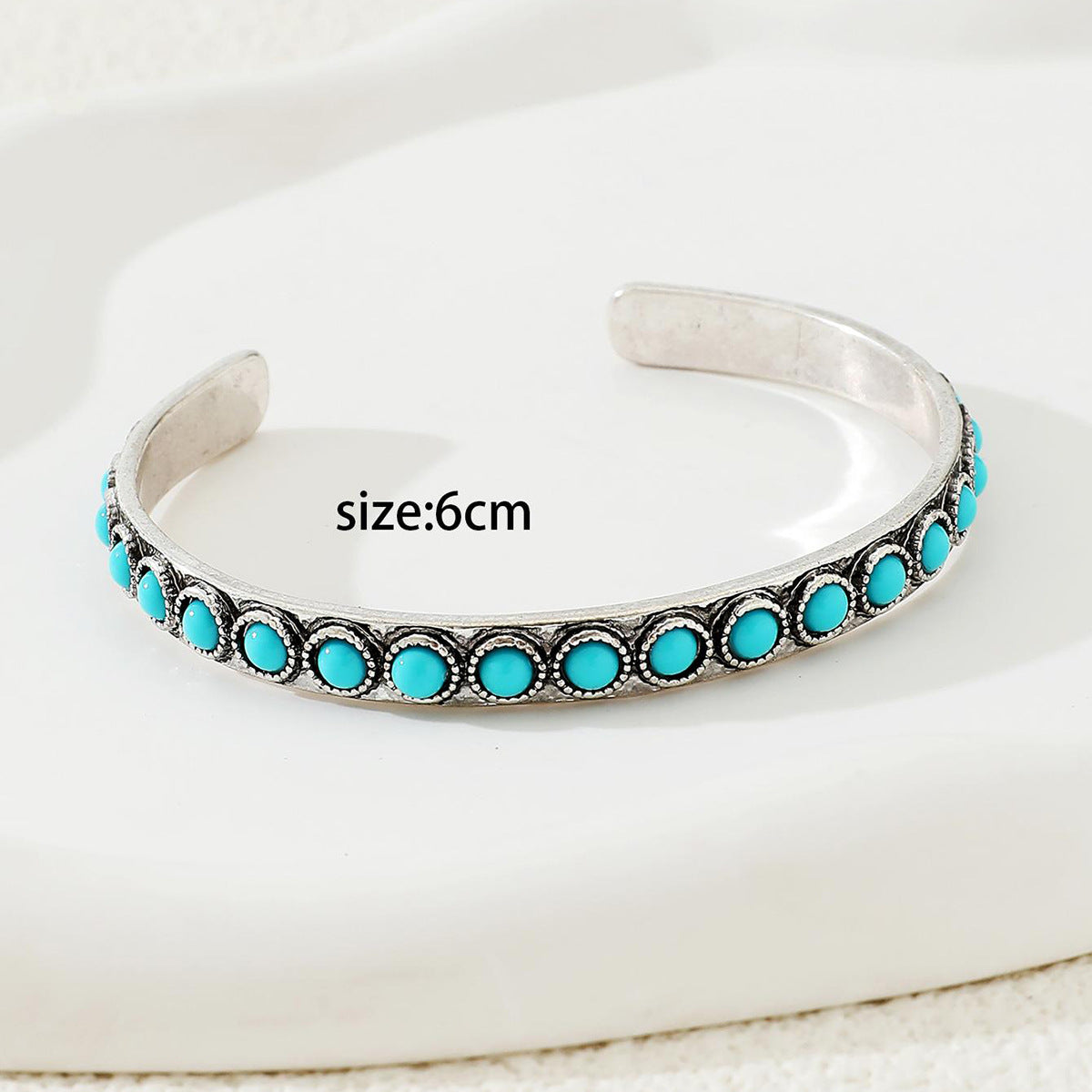 2 Pack Vintage Silver Tone Turquoise Cuff Bangle Set Bohemian Open Bracelet for Women 6cm
