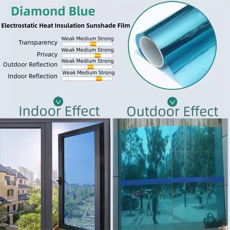 Premium 6-Layer Diamond Blue Window Film for Home/Office – Reflective One-Way Privacy, 50cm x 2m One Roll, UPF 50+ UV Block,With Full Install Tools