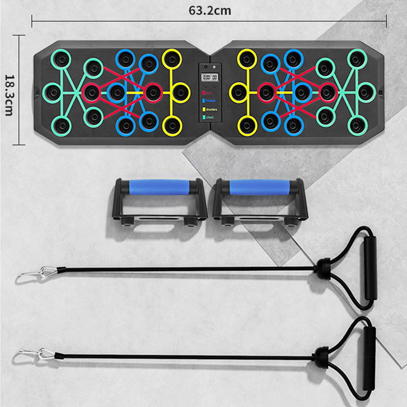 30-Hole Black Foldable Smart Push Up Board with Digital Counter/Timer, Resistance Bands for Full Body Home Workout