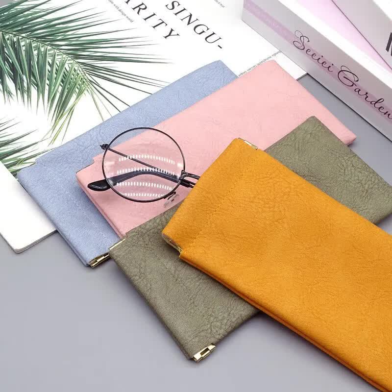 3-Pieces PU Blue Leather Glasses Pouch(18 * 8 CM) – Water Resistant, Soft Lining, Snap Closure, Universal Storage