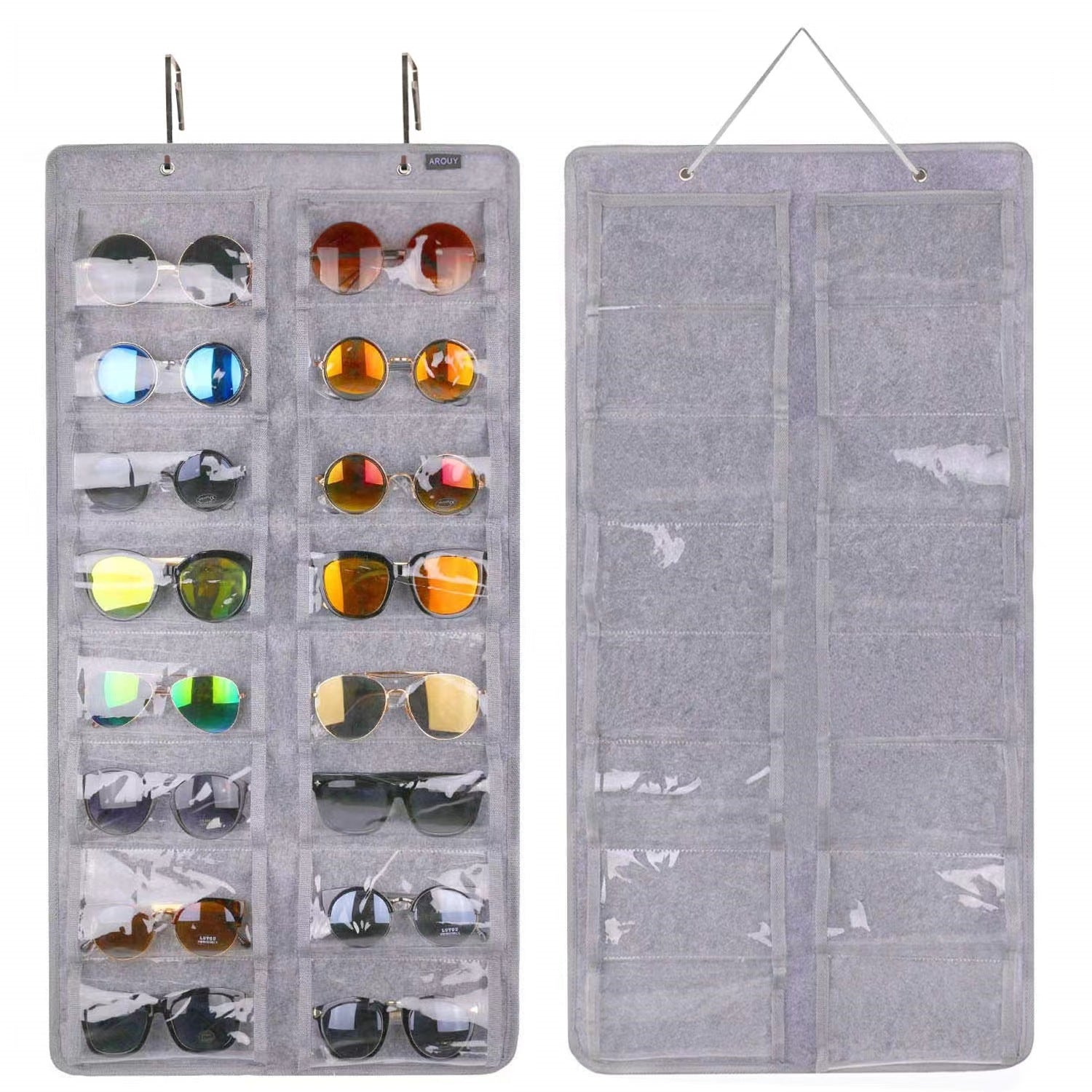 16 Slot Grey Felt Hanging Sunglass Organizer(40 * 80 CM) – Foldable Wall Mount Eyewear Storage Rack