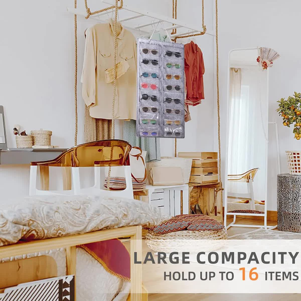 16 Slot Grey Felt Hanging Sunglass Organizer(40 * 80 CM) – Foldable Wall Mount Eyewear Storage Rack