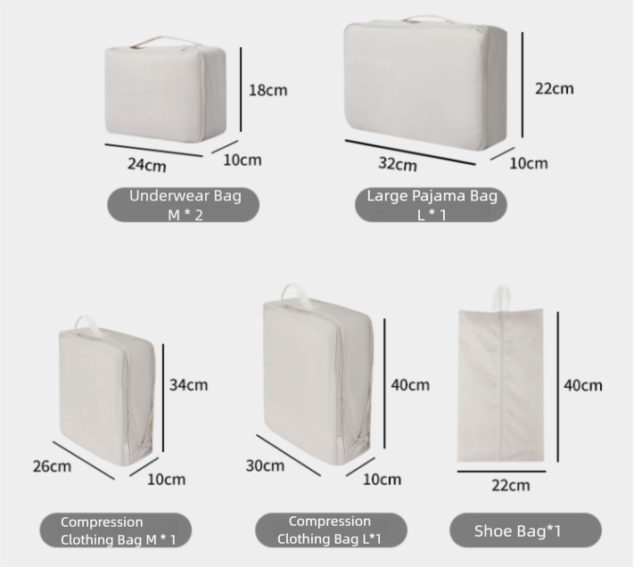 6-Piece Grey Memory Fabric Travel Compression Packing Cubes Set - Waterproof, Anti-Wrinkle Luggage Organizer & Space Saver