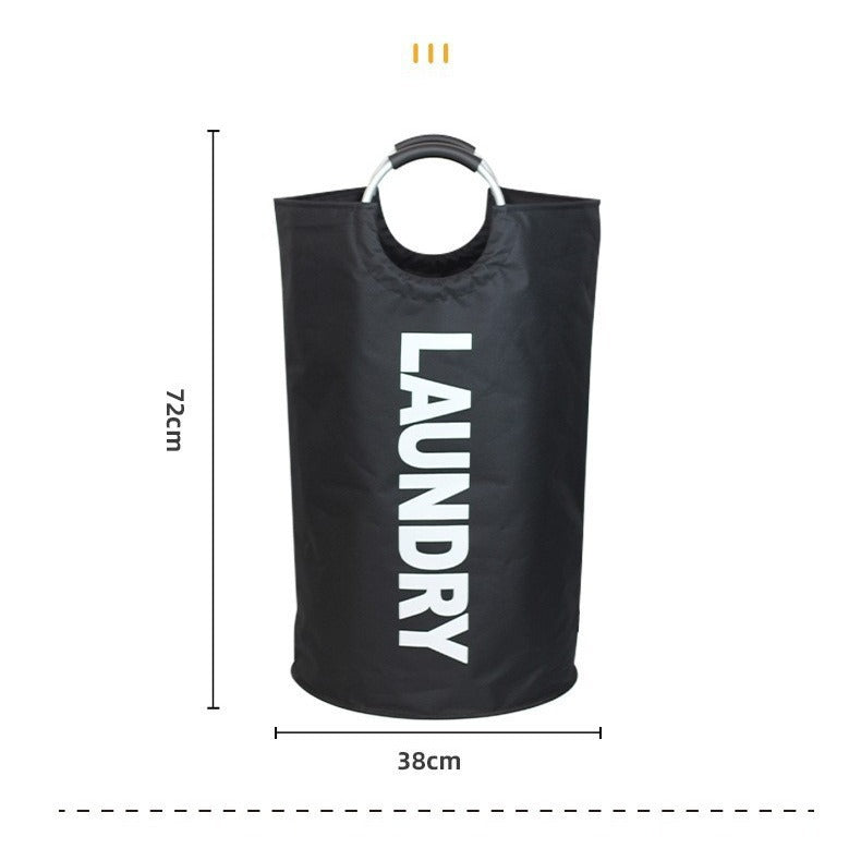 Dark Grey Oxford Fabric Large-capacity Foldable Dirty Clothes Basket (38×72CM) - With Waterproof Coating & Aluminum Carry Handles For Laundry Room Dorm