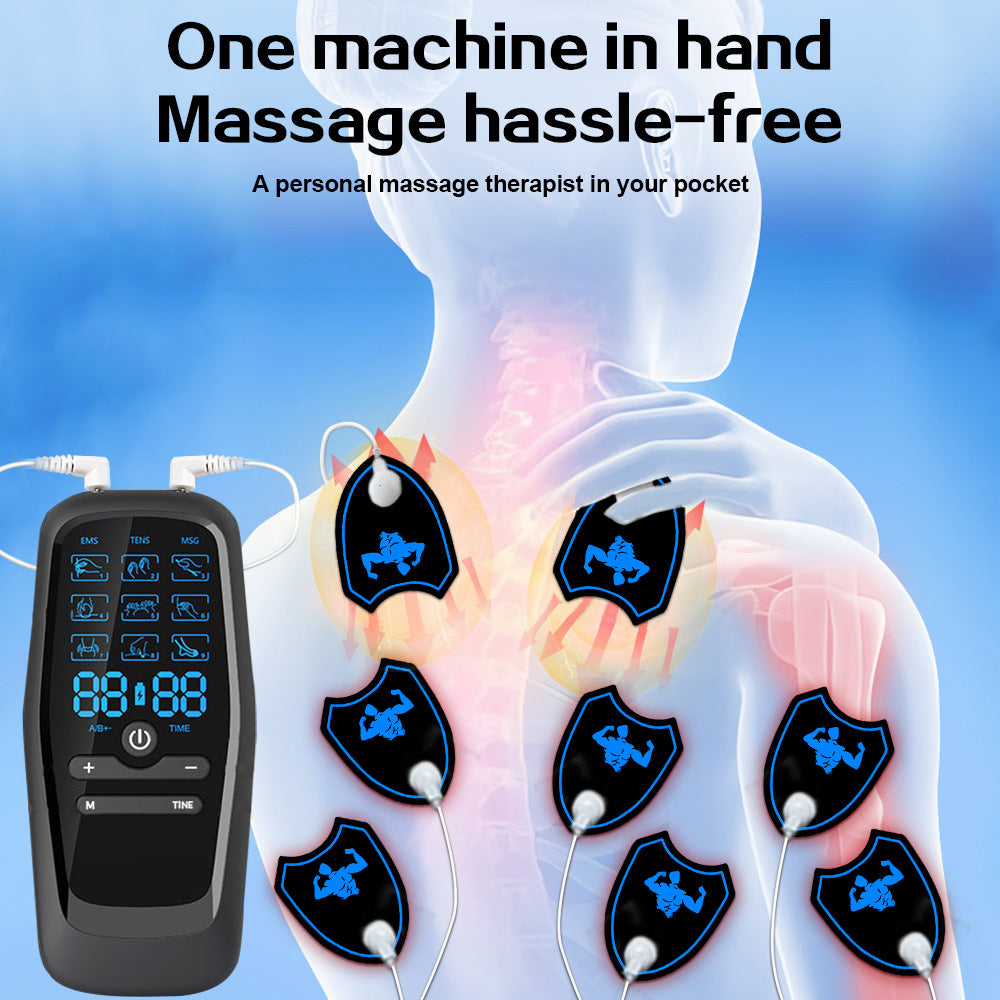 Rechargeable 3-in-1 EMS TENS Microcurrent Massager - Dual Channel, 9 Modes Pain Relief Stimulator with 4 Pairs of Patches