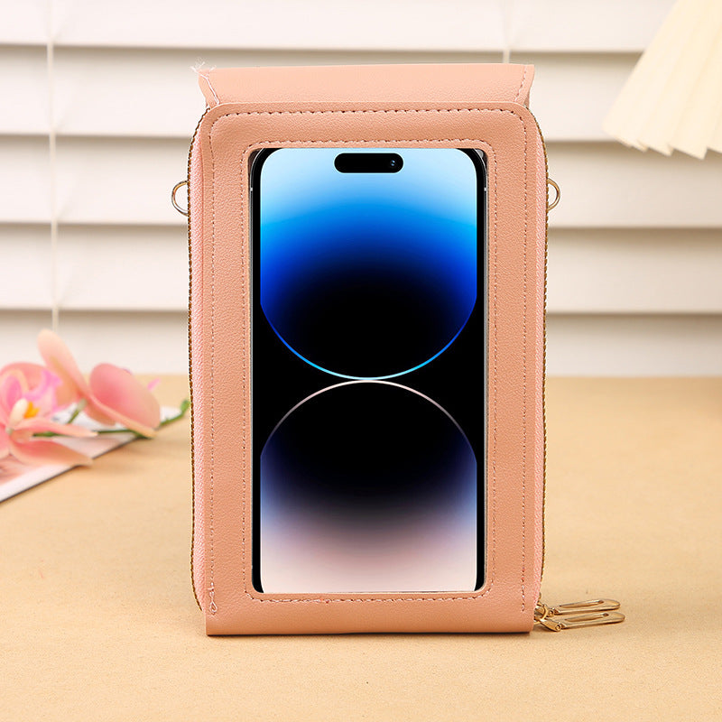 Blue Women's Cute Mini PU Leather Crossbody Phone Bag (19x12x4cm) - Touch Screen Window, Vertical Style