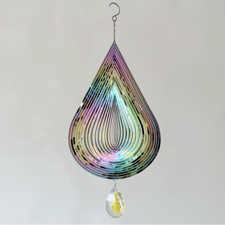 3D Colorful Stainless Steel  Rose Water Drop Wind Chime (25x26CM) - Mirror Reflective Hanging Garden Art and Outdoor Decoration