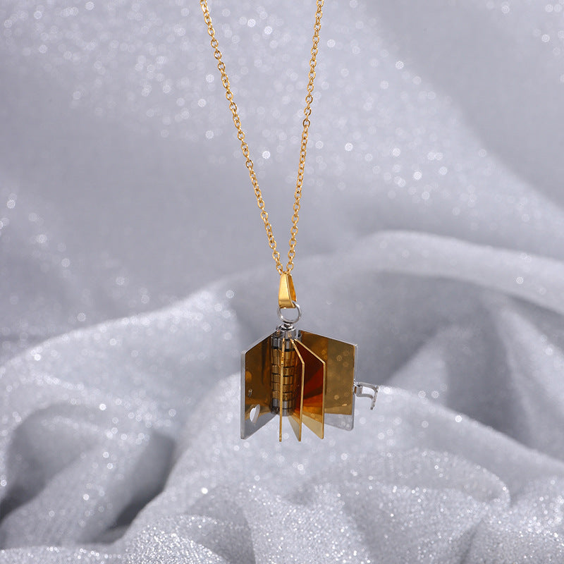 Gold-Sliver Titanium Steel Fading-Resistant Envelope Locket Necklace - Openable Love Letter Pendant for Couples