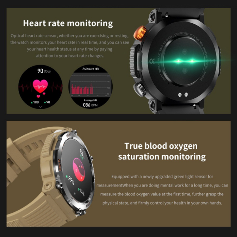 HT17 Orange Outdoor Rugged Sports Smartwatch with Bluetooth Calling - 7-Day Battery, IP68 Waterproof, Multi-Health Monitor & Fitness Tracking