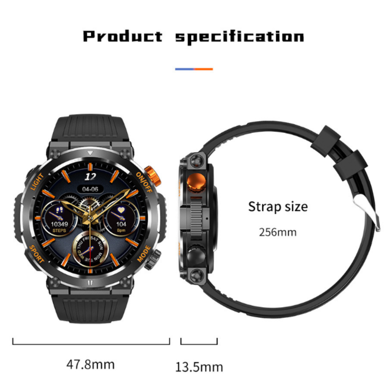 HT17 Khaki Outdoor Rugged Sports Smartwatch with Bluetooth Calling - 7-Day Battery, IP68 Waterproof, Multi-Health Monitor & Fitness Tracking