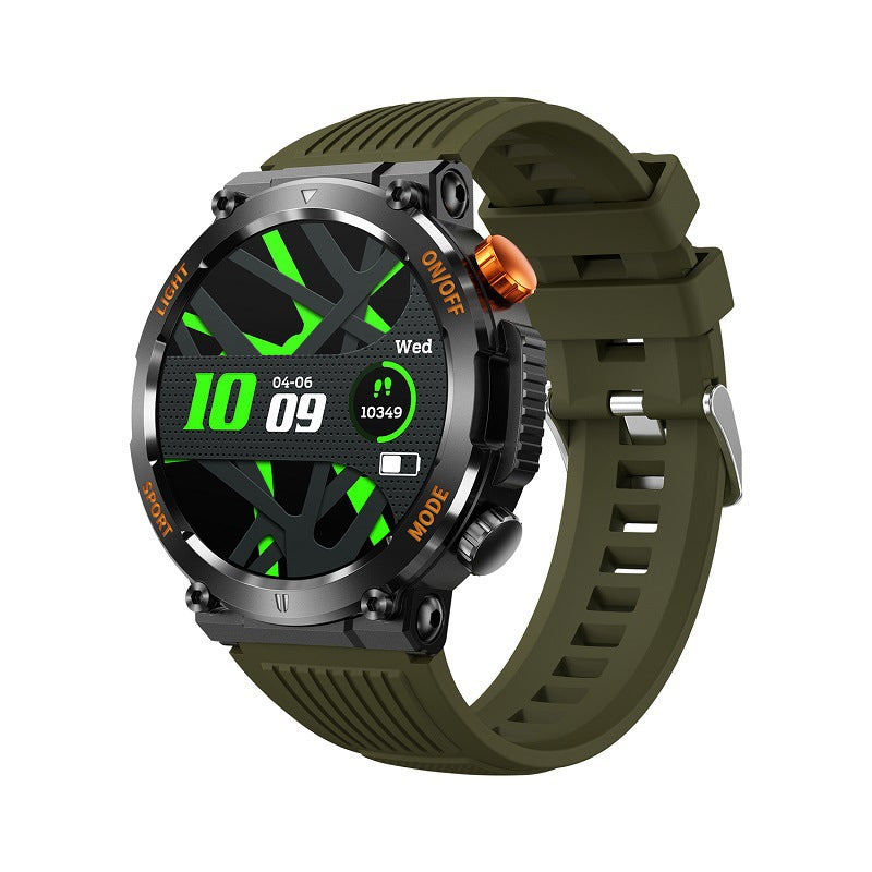 HT17 Green Outdoor Rugged Sports Smartwatch with Bluetooth Calling - 7-Day Battery, IP68 Waterproof, Multi-Health Monitor & Fitness Tracking