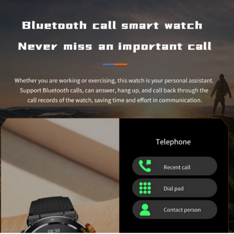 HT17 Green Outdoor Rugged Sports Smartwatch with Bluetooth Calling - 7-Day Battery, IP68 Waterproof, Multi-Health Monitor & Fitness Tracking