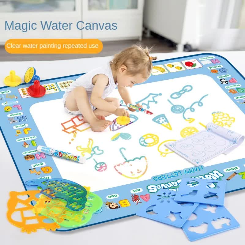 80x60CM Christmas Style Magic Water Doodle Mat Toy | Reusable Aqua Painting Set with 9 Accessories, Mess-Free Water Painting Learning Blanket