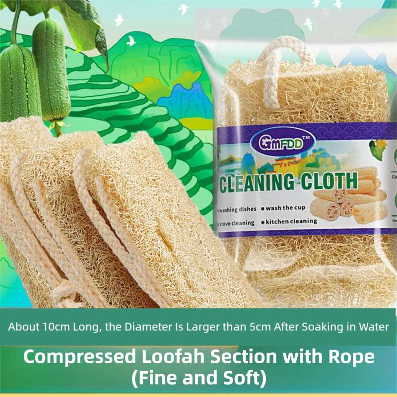 4-Pack Premium Soft Square Natural Loofah Segment Scrubber With Hangin