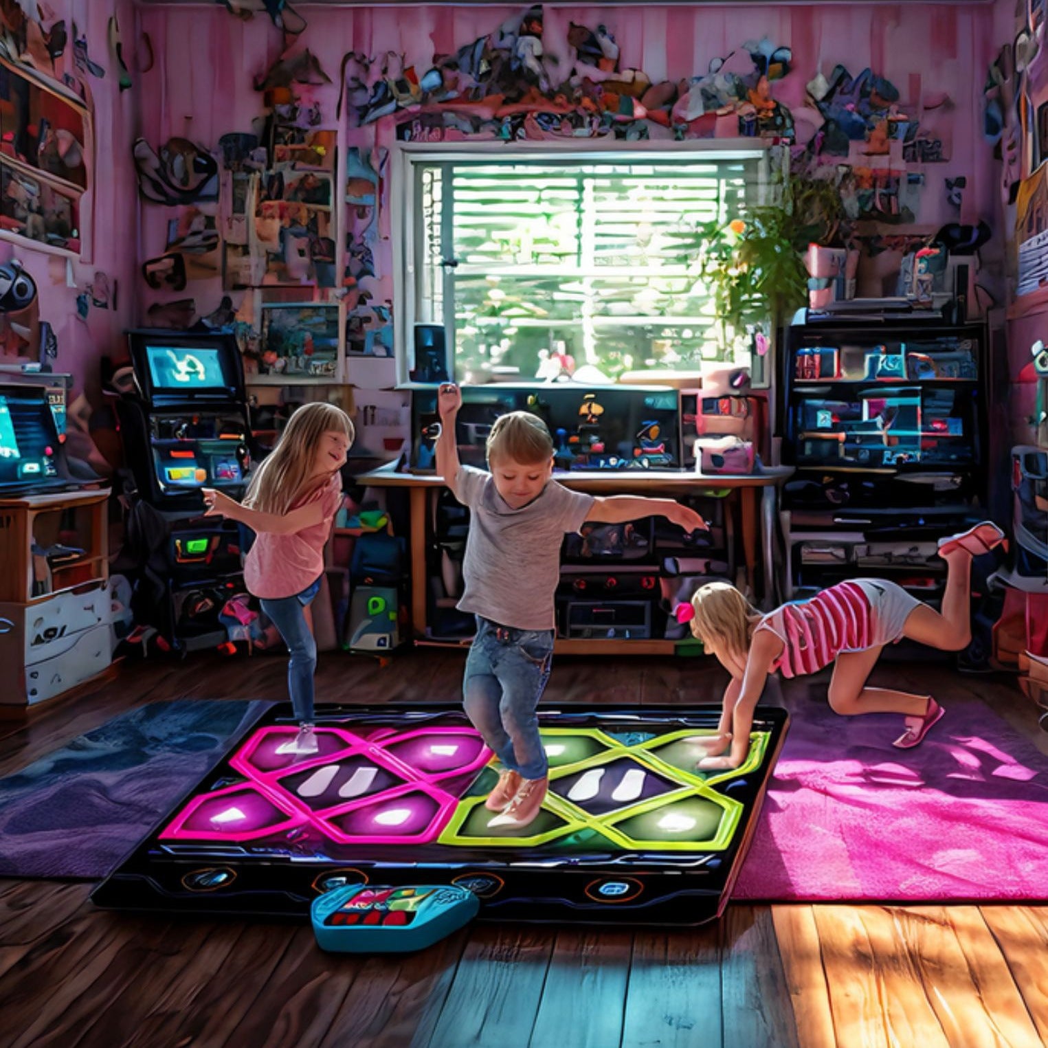 Kids Dual Player Interactive Electronic Dance Mat - Extra Large 105x90cm Anti-Slip Music Game Pad with Two Modes & Three Ways, No TV Required