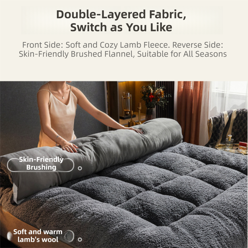 Superior Insulation Grey Dual-Sided Pet Sleeping Mat(60X120CM) for Dogs & Cats - 3D Thickened Support & Durable Wavy Quilting, Reversible Lamb Velvet & Brushed Cotton Bed