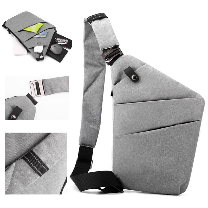 Grey Anti-theft Crossbody Sling Bag for Men & Women - Slim, Lightweight Chest Shoulder Pack for Travel & Daily Commute
