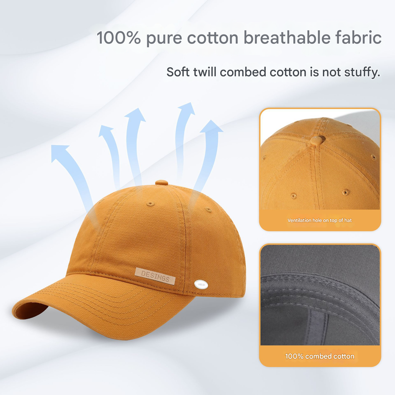 Beige Premium Pure Cotton Quick-Dry Baseball Cap - Outdoor Sports & Camping Sun Hat, Adjustable Fit(54-62cm)