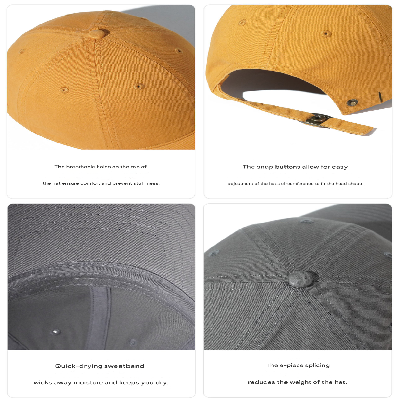 Yellow Premium Pure Cotton Quick-Dry Baseball Cap - Outdoor Sports & Camping Sun Hat, Adjustable Fit(59-65cm)