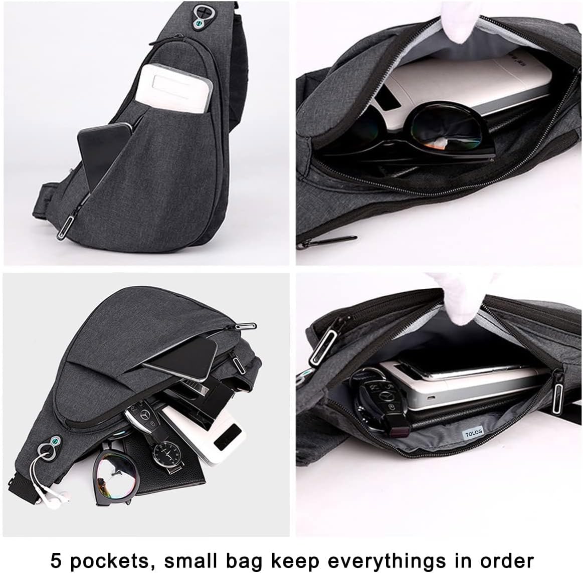 Black left shoulder New Men's Reflective Crossbody Sling Bag - Casual Commuter Shoulder Chest Pack for Daily Essentials