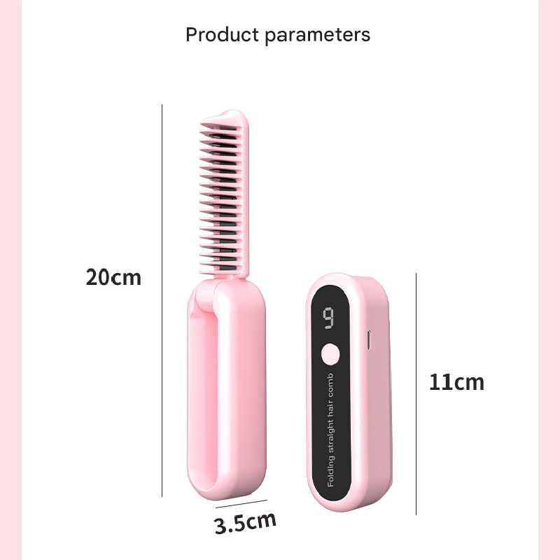 Purple Portable Foldable Cordless Hair Straightener Comb - 2-in-1 Ionic Styling for Smooth, Frizz-Free Hair
