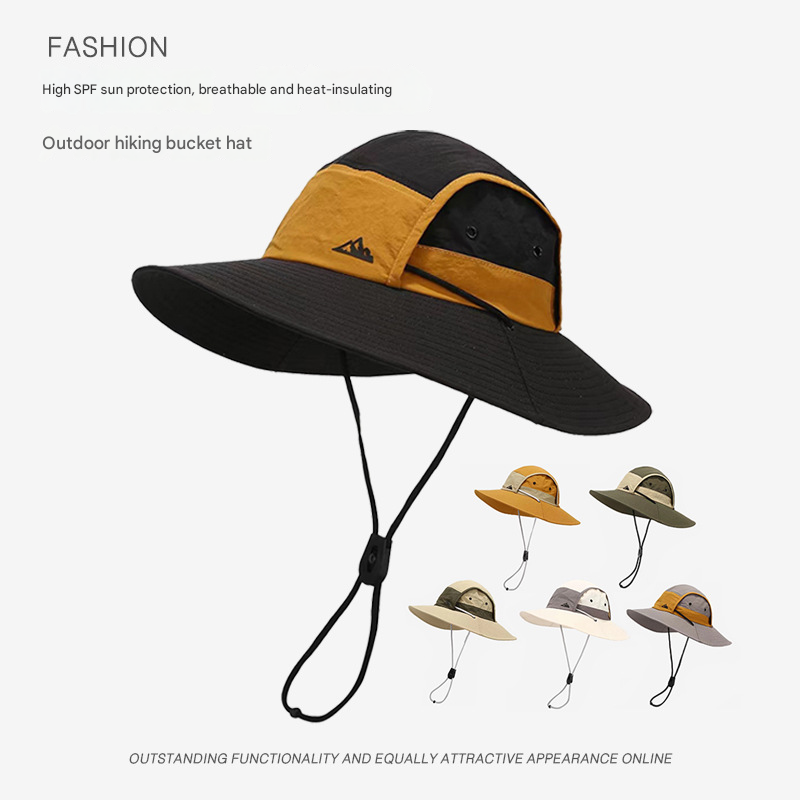 Khaki Quick-Dry Sun Protection Bucket Hat for Men - Breathable Outdoor Hiking & Fishing Cap with Wide Brim