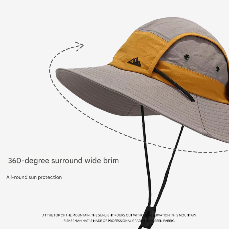Khaki Quick-Dry Sun Protection Bucket Hat for Men - Breathable Outdoor Hiking & Fishing Cap with Wide Brim