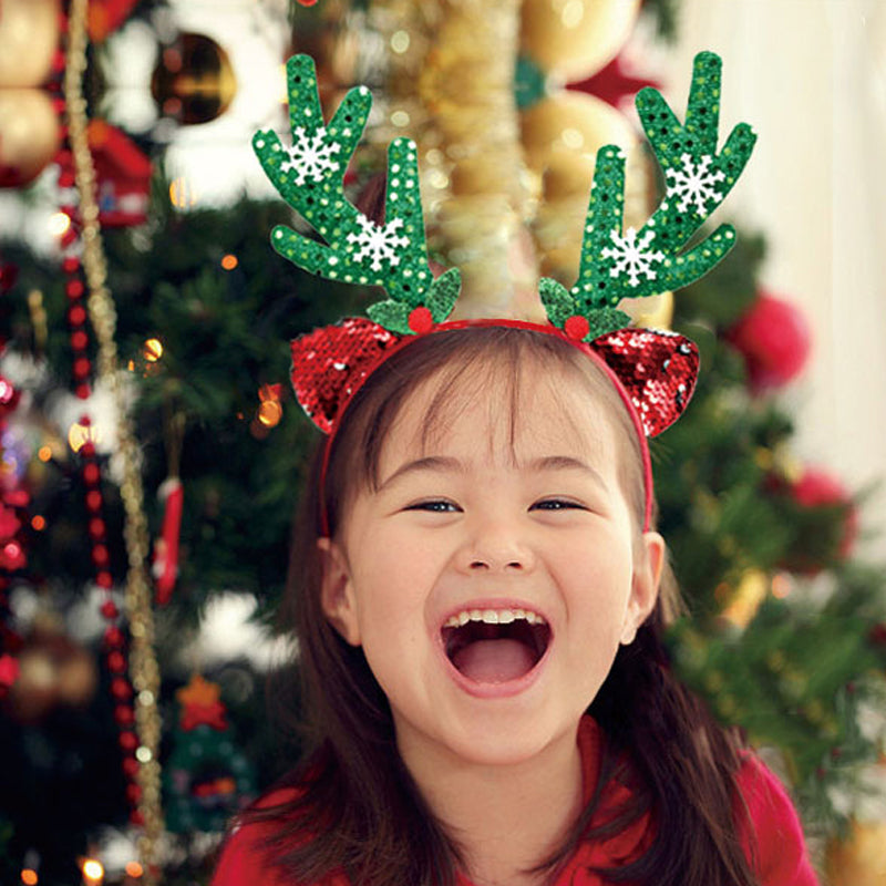 3-PCS Antler bell Festive Christmas Headbands for Adults & Kids - Reindeer Antlers, Santa, Snowman & Christmas Tree Designs