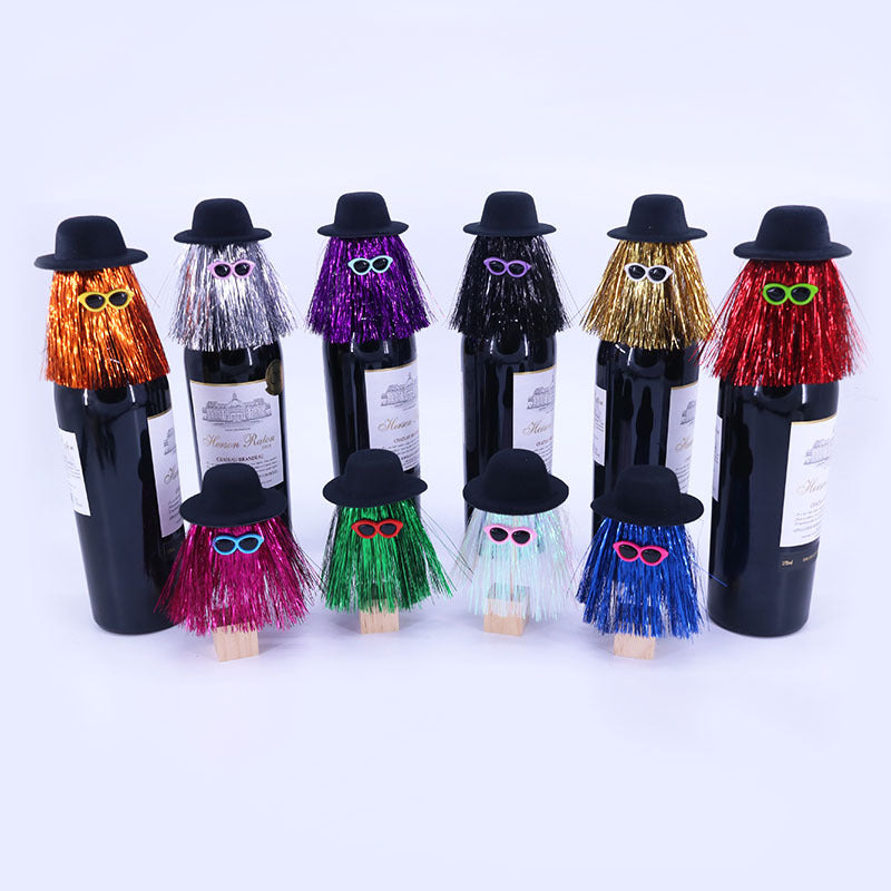 5-PCS Silver Halloween Party Wine Bottle Hats - Spooky Creative Bottle Decorations, Approx. 8x12cm