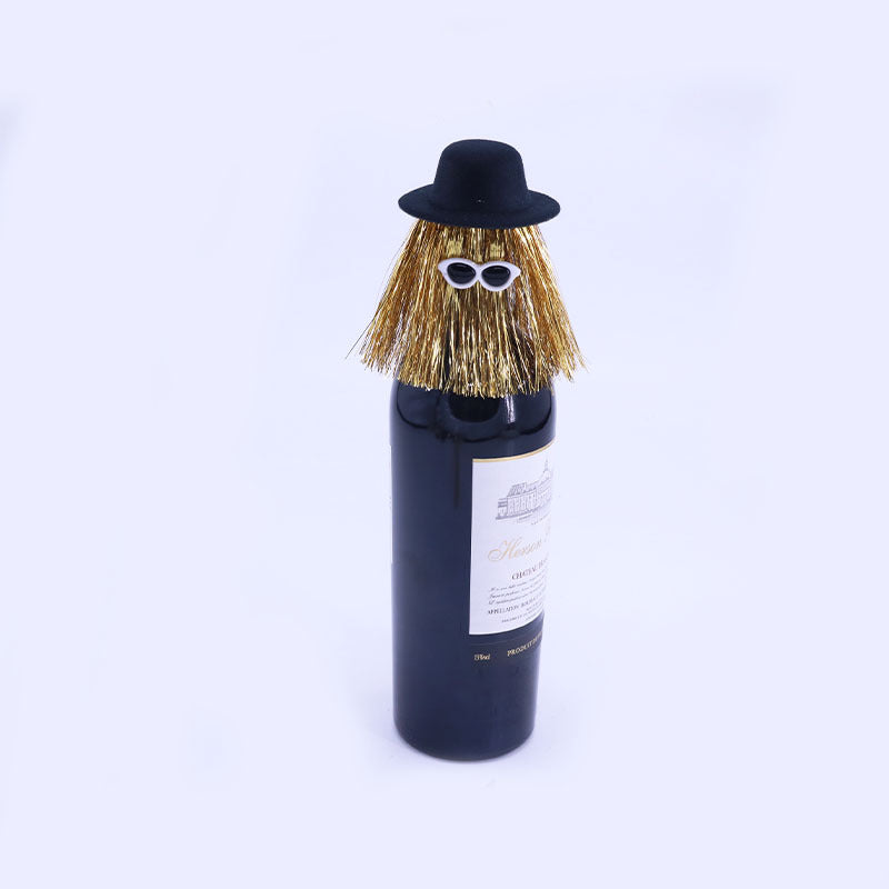 5-PCS Gold Halloween Party Wine Bottle Hats - Spooky Creative Bottle Decorations, Approx. 8x12cm