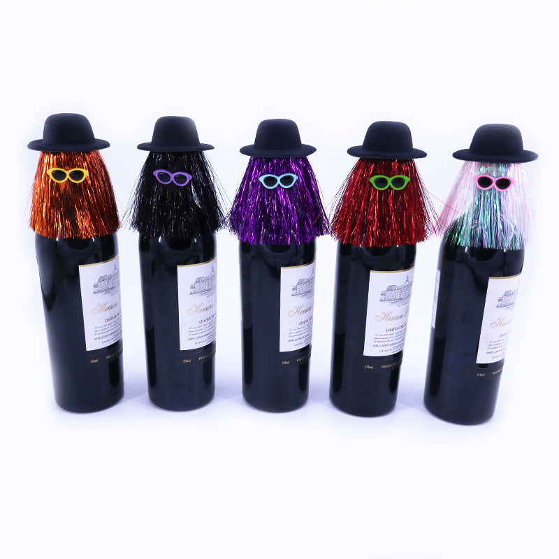5-PCS Bronze color Halloween Party Wine Bottle Hats - Spooky Creative Bottle Decorations, Approx. 8x12cm