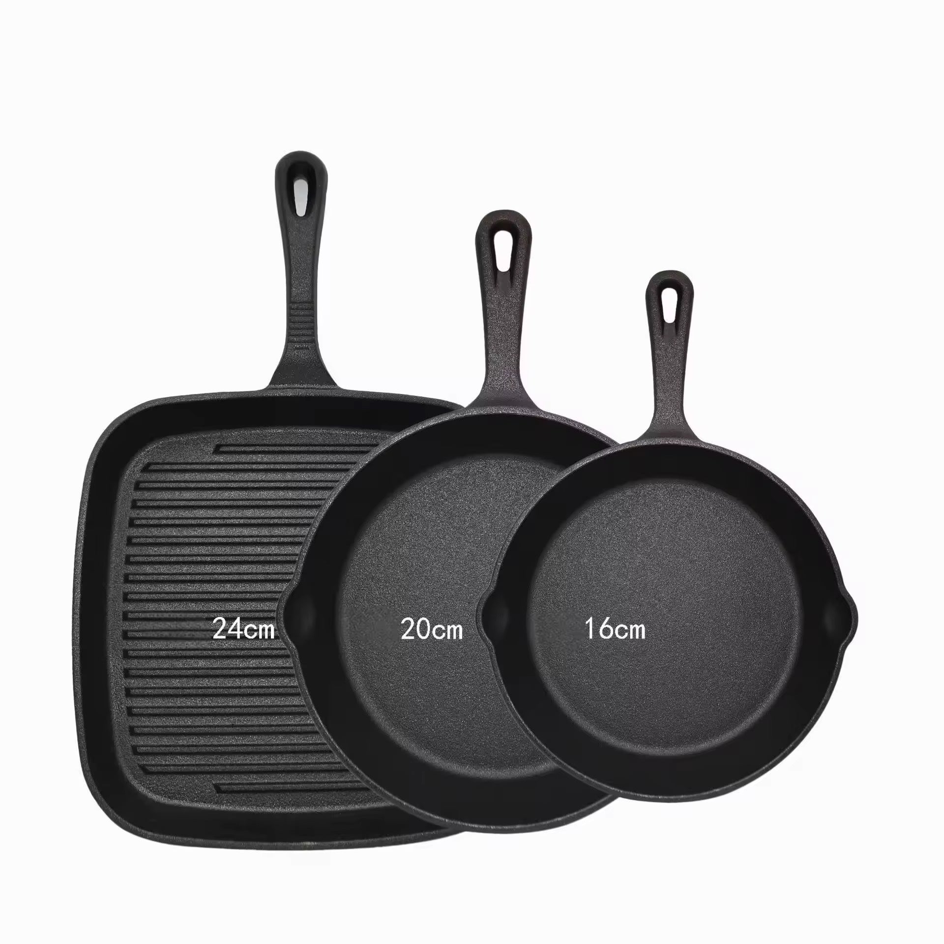 Three-piece set Heavy Duty Cast Iron Skillet & Grill Pan Thickened Vintage Style Cookware for Steak Breakfast & Camping