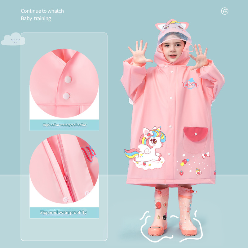Pink unicorn  Kids Waterproof Raincoat with Expandable Backpack Slot Hooded Rain Jacket for Boys & Girls School & Outdoor(size:XL)