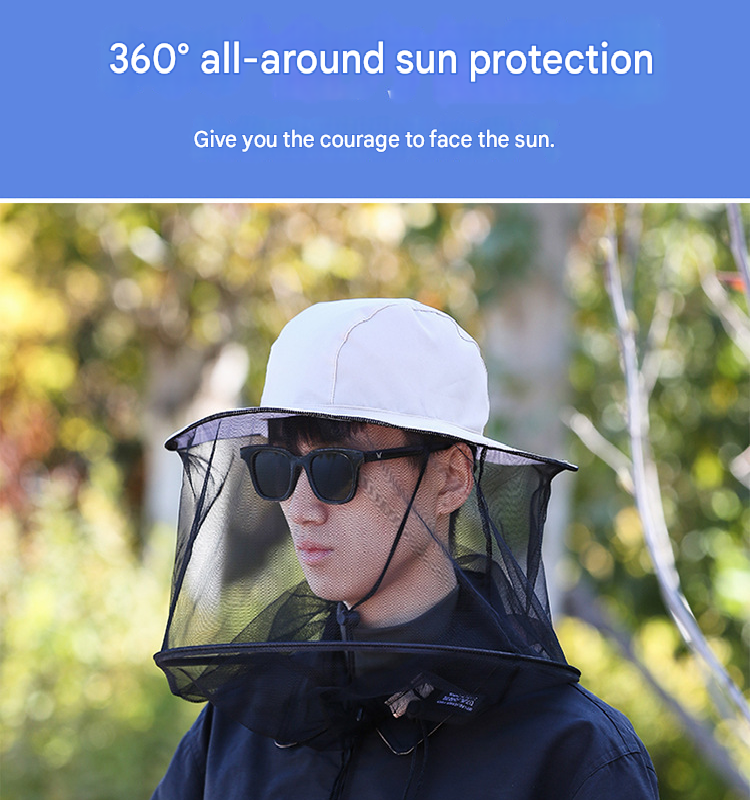 Summer leaf camouflage Outdoor Fishing Hat with Mesh Head Net Sun Protection Bucket Cap Anti-Mosquito Fly Guard for Gardening Hiking & Beekeeping