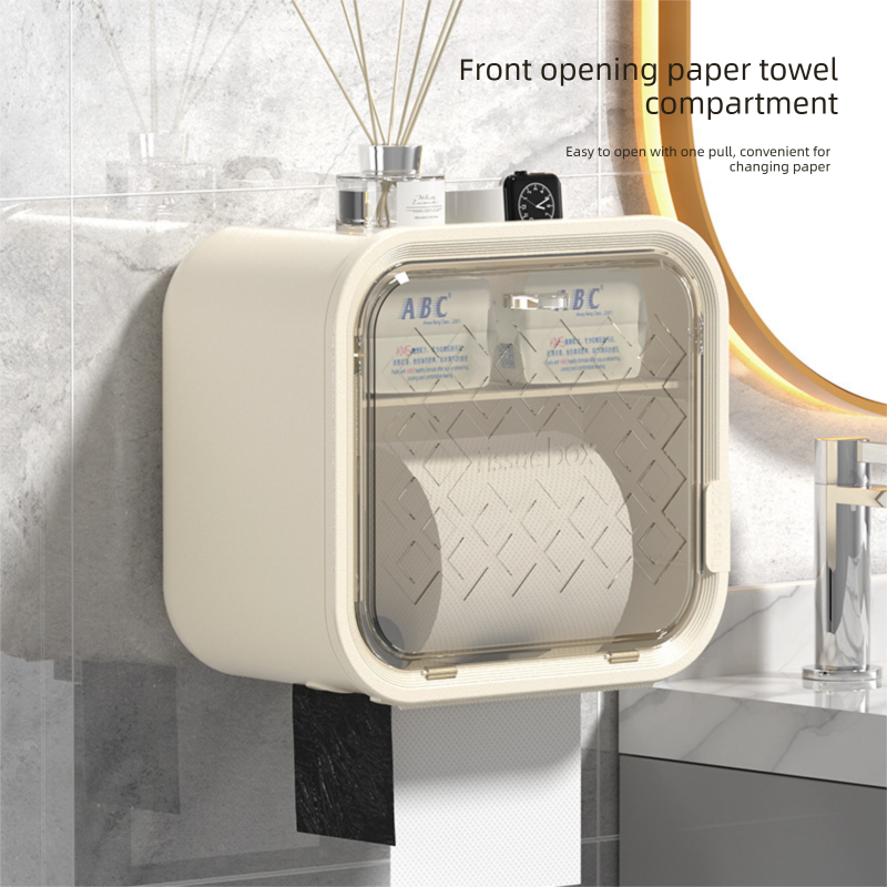 White Wall Mounted Dual Layer Bathroom Tissue Box Holder with Storage Drawer Waterproof Dispenser for Toilet Paper and Tissues