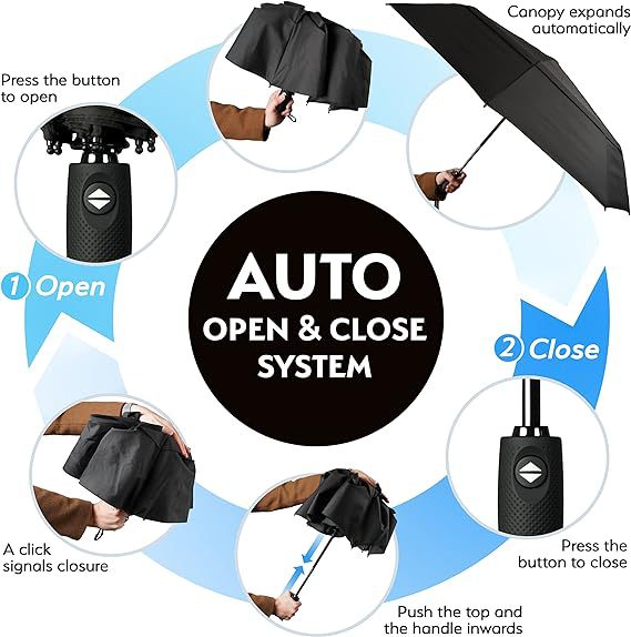 Yellow Automatic Windproof Travel Umbrella Compact Folding Umbrella Auto Open and Close with Vented Double Canopy for Rain and Sun
