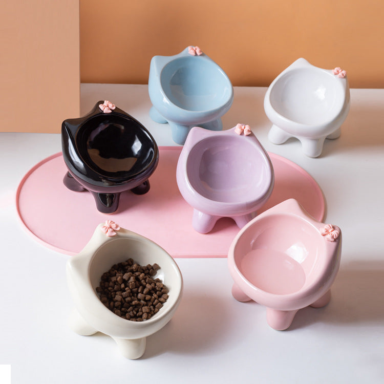 Pink Ceramic Elevated Cat Bowl Tilted Raised Pet Feeder with Anti-Slip Base Cute Design for Wet or Dry Food Ideal for Australian Pets