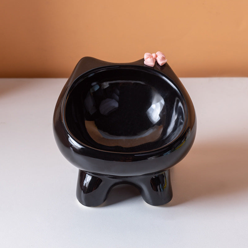 Black Ceramic Elevated Cat Bowl Tilted Raised Pet Feeder with Anti-Slip Base Cute Design for Wet or Dry Food Ideal for Australian Pets
