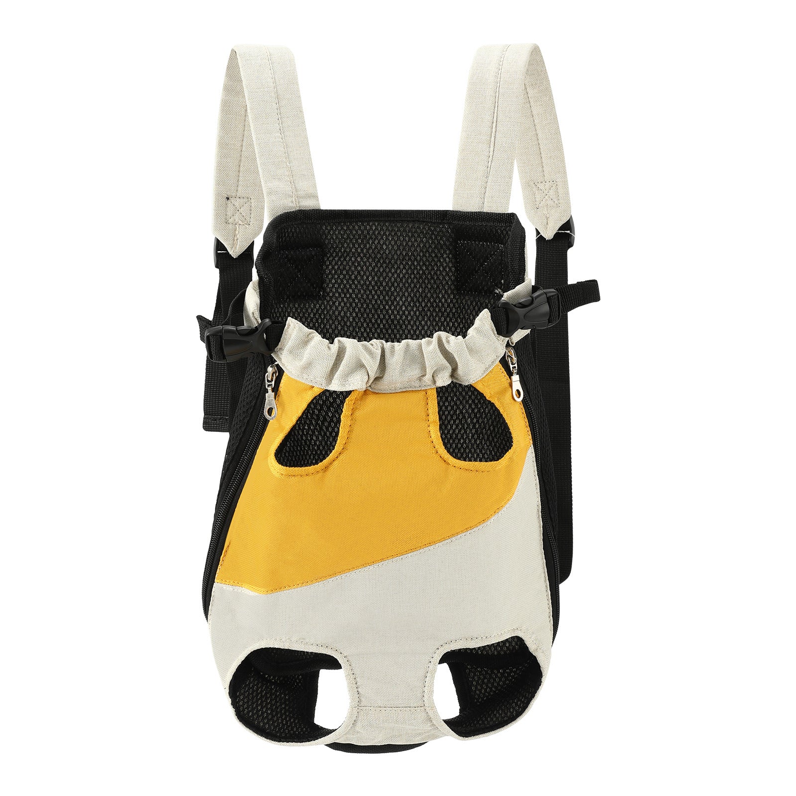Yellow and white two-tone style Pet Carrier Backpack Front Chest Pack Legs Out Breathable Mesh for Small Dogs Cats Hiking Travel Hands Free Adjustable Design(Size:M)
