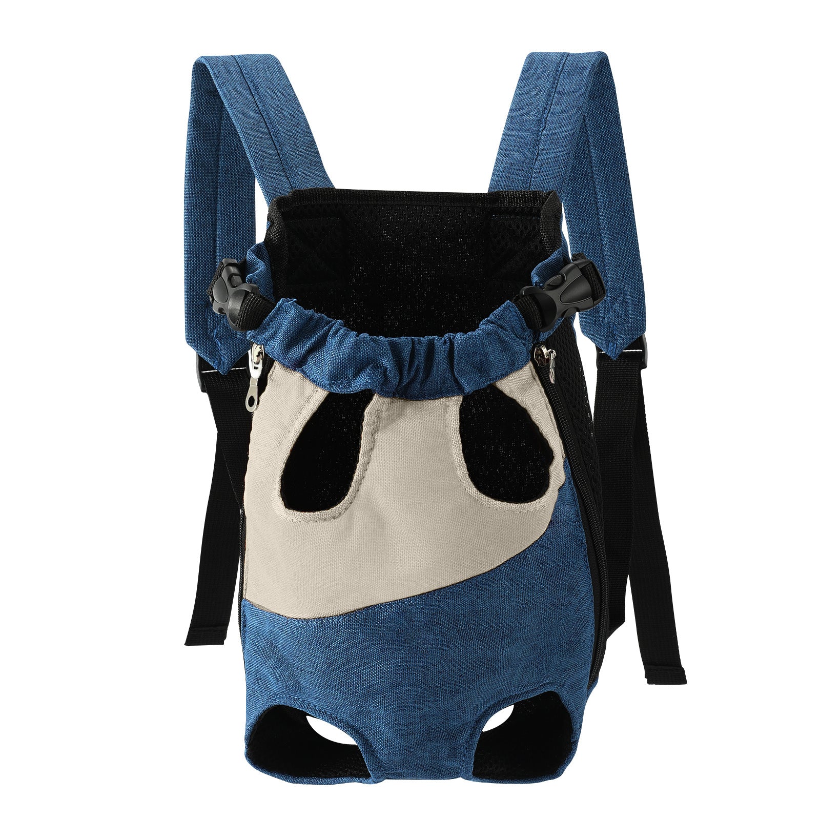Blue and white two-tone style Pet Carrier Backpack Front Chest Pack Legs Out Breathable Mesh for Small Dogs Cats Hiking Travel Hands Free Adjustable Design(Size:S)
