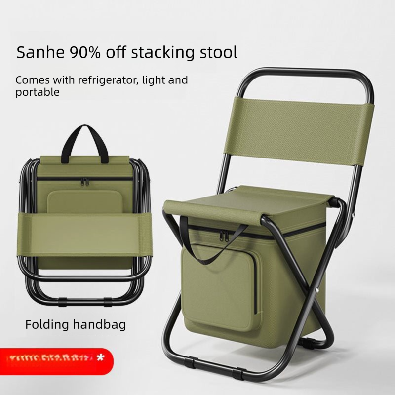 Military green 3-in-1 Portable Folding Camping Chair with Built-in 10L Cooler Bag Lightweight Backpack Stool for Fishing Beach and Outdoor Picnics