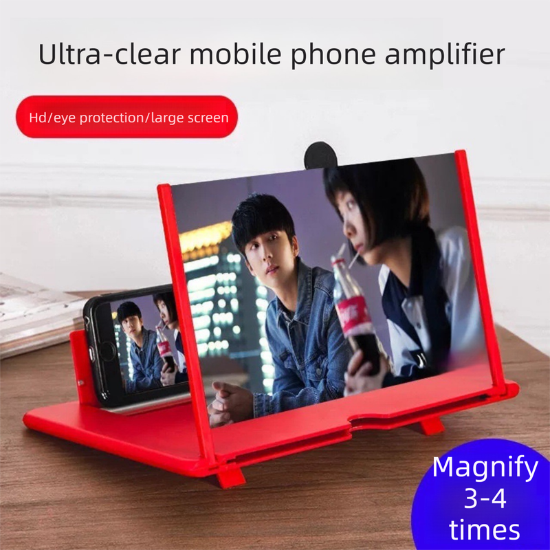 Red Portable 10-Inch Mobile Phone Screen Magnifier with Foldable Stand - 3D HD Video Amplifier for Movies & Reading - Pull-Out Design Compatible with All Smartphones - Ideal for Home, Travel & Camping