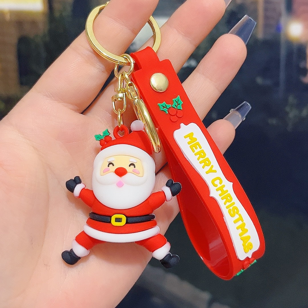 6PCS Christmas Silicone Keychain Cute Santa Snowman Bag Charm Festive Keyring for Kris Kringle Gifts